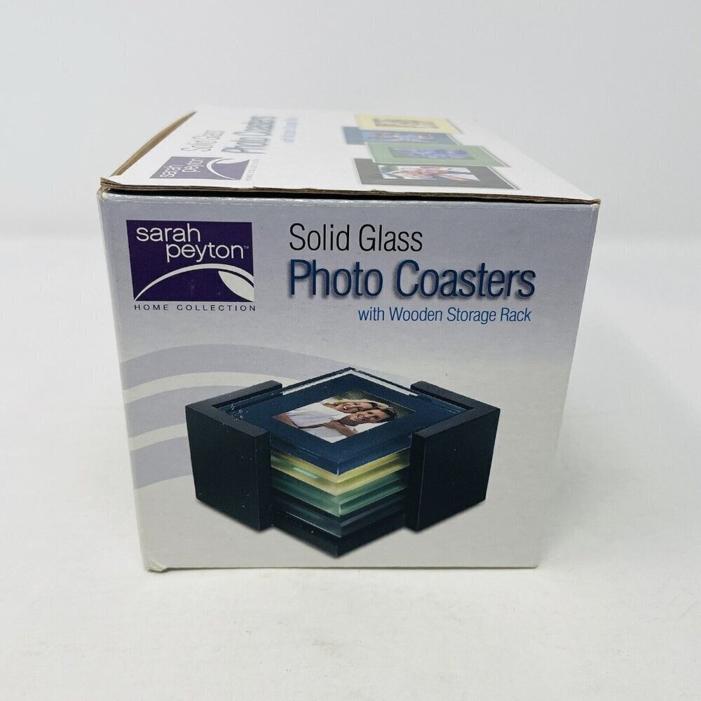 Sarah Peyton 4 Pack of Solid Glass Photo Coasters with Wooden Storage Rack - Picture 7 of 7